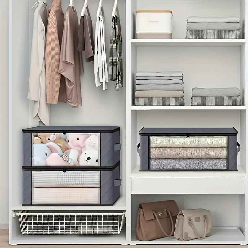 Non-Woven Fabric Storage Bins with Large Clear Windows Zipper Closure Foldable Organizer Boxes for Clothes Bedding Toys Blankets