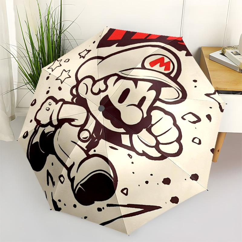 1pc Mario Adventure Automatic Open/Close Folding Umbrella, Windproof 8 Rib Construction, Lightweight Travel Umbrella for Women/Men, Ideal Gift,