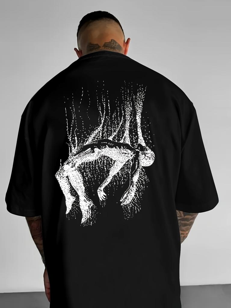 Mens 100 Cotton Loose Tshirt Gothic Style Dropped Back Print Short Sleeve Tshirt Punk Street Casual Loose Top