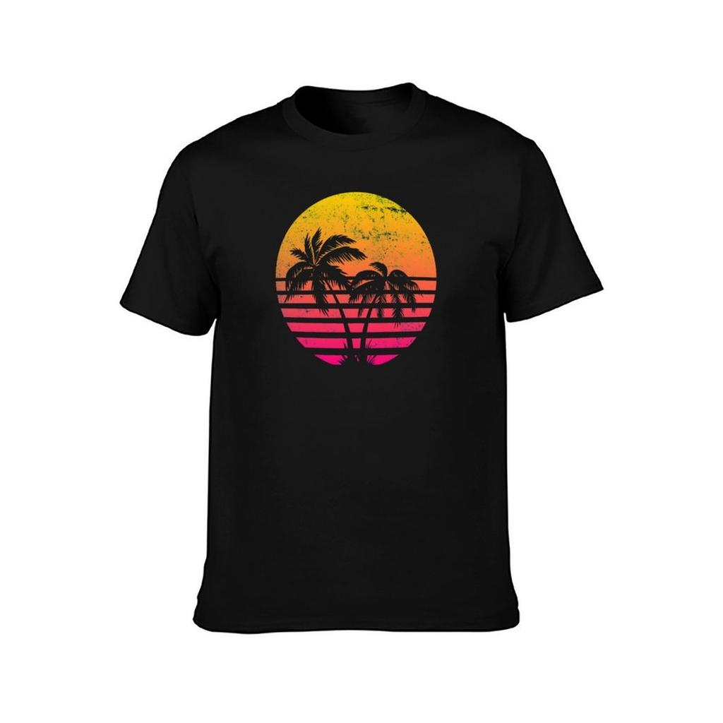 Retrowave Sunset With Palm Trees TShirt Soft Lightweight Cotton TShirt