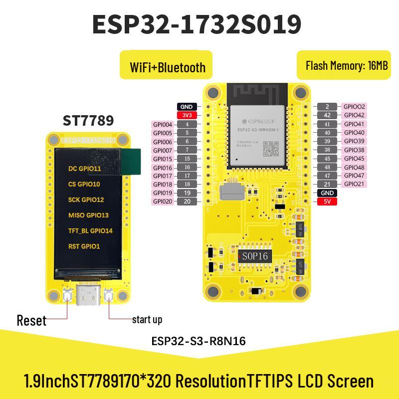 ESP32-S3 1.9-inch LCD LVGL Dev Board with Dual-Core WiFi Bluetooth and 170x320 Auto-Download