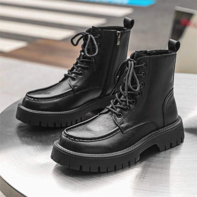 men luxury fashion original leather boots lace-up black brown shoes outdoors cowboy platform boot spring autumn chunky botas man