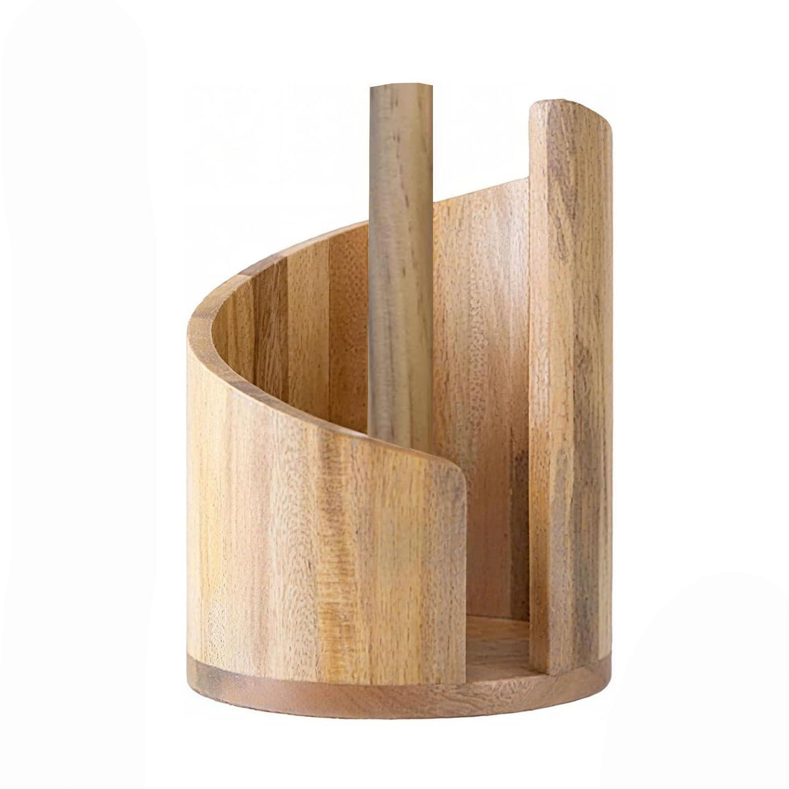 

Wooden Countertop Paper Towel Holder Wood Round Base & Metal Frame, Fits Regular One Size