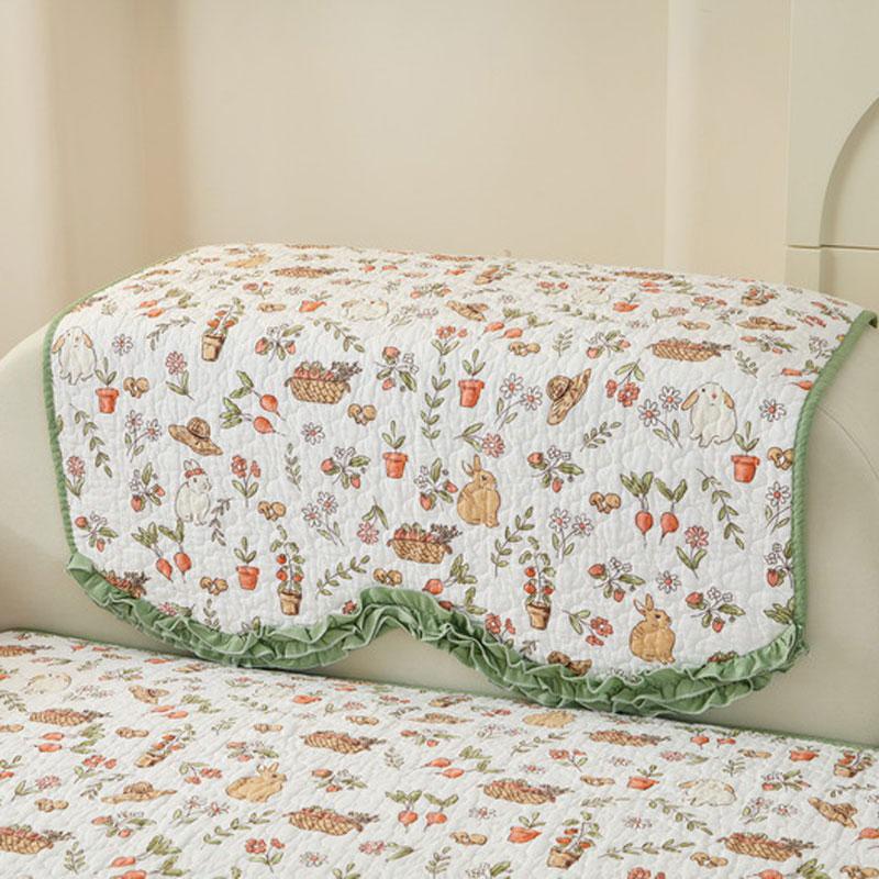 EIFLOY Korean Cotton Sofa Covers Flower 1/2/3/4 Seater Quilted Non-Slip for Living Room Armchair Couch Slipcover for All-season