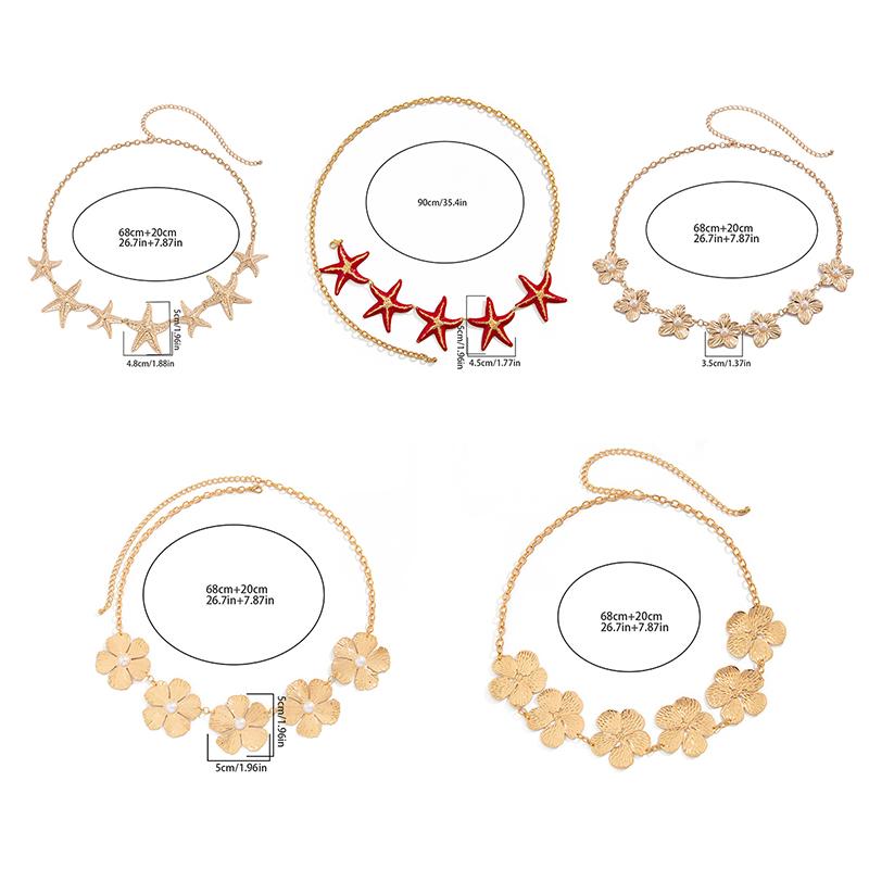 Punk Vintage Imitation Pearl Starfish Flower Waist Chain For Women Girls Summer Beach Bikini Belt Versatile Body Chain Gifts