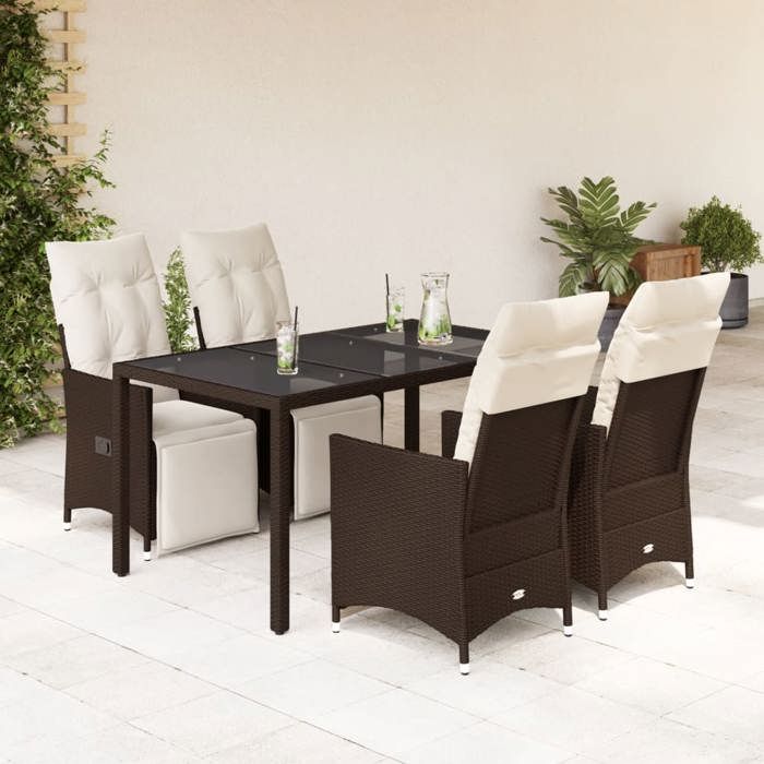 VidaXL Ensemble de bistro de jardin 5 pcs coussins marron poly rotin, ensemble de bistro de jardin, ensemble balcon, 3276917