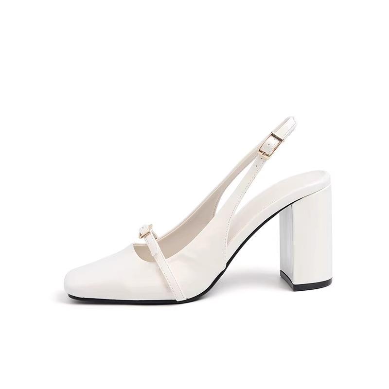 Square head bag head sandals women's skirt single shoes rear empty thick heel high heels