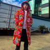 Northeast Floral Hanfu Cotton Coat: Unisex Loose-Fit Hooded Jacket for Warmth and Style