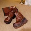 Johnature Women's Platform Shoes Genuine Leather Thick Soled Comfortable Versatile Retro Wedges Short Boots