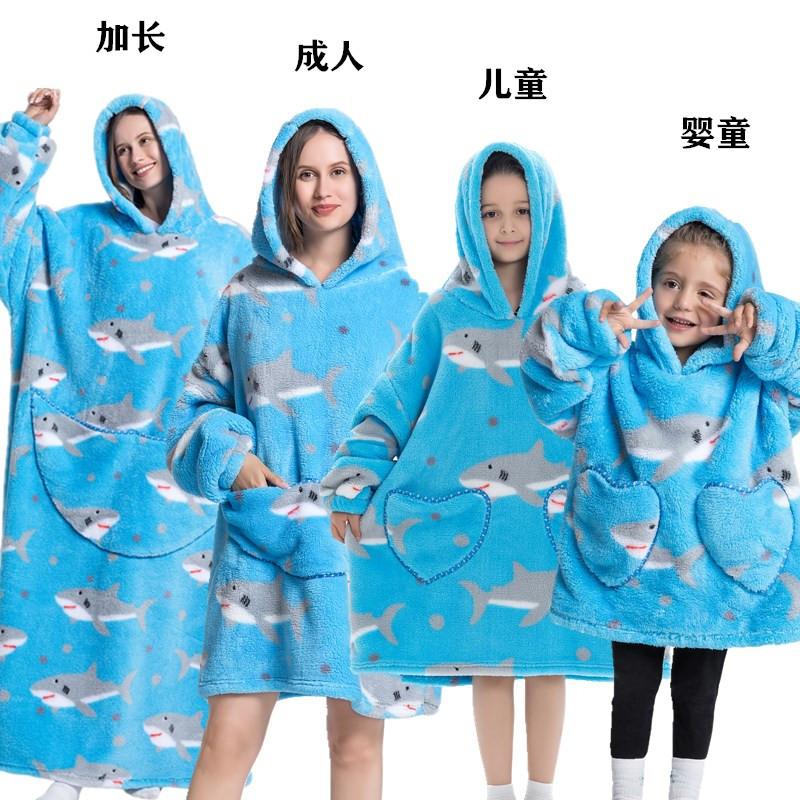 winter warm fleece hooded women's blanket sleeves fleece warm hooded sweater sweater women's hooded robe pajamas sleepwear robe