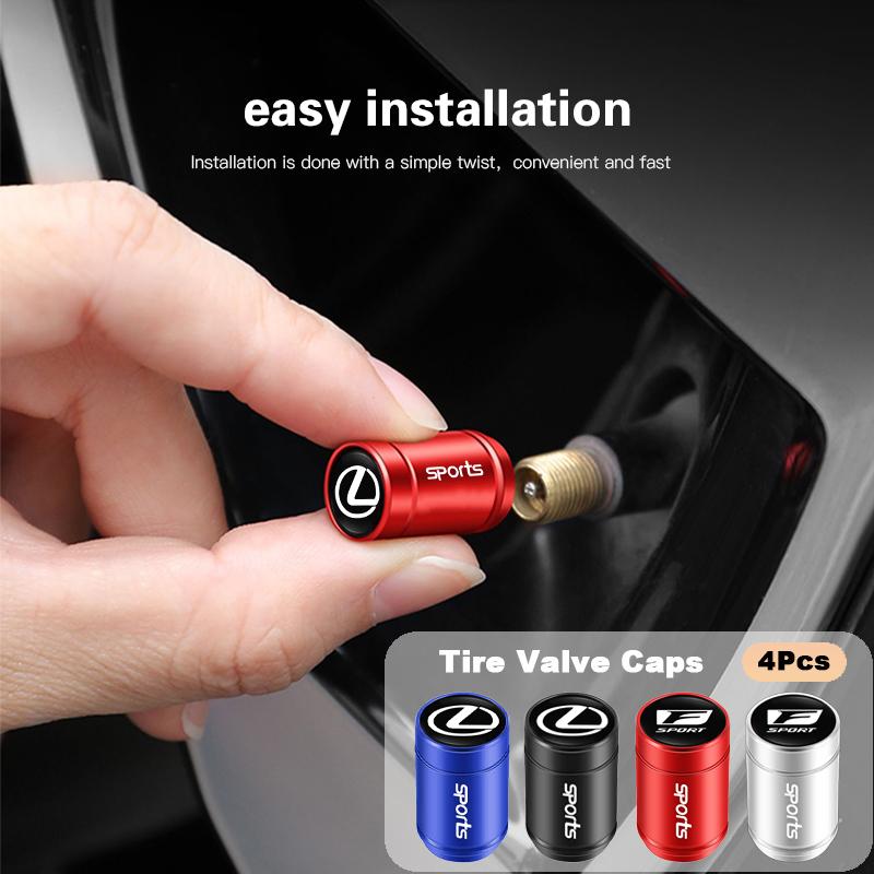 EZQZ3 4Pcs 3D Aluminum Alloy Car Wheel Tire Air Valve Dust Caps For Lexus F SPORT Plug-in Hybrid ES UX 300e GX460 LBX NX RX 350h 450h