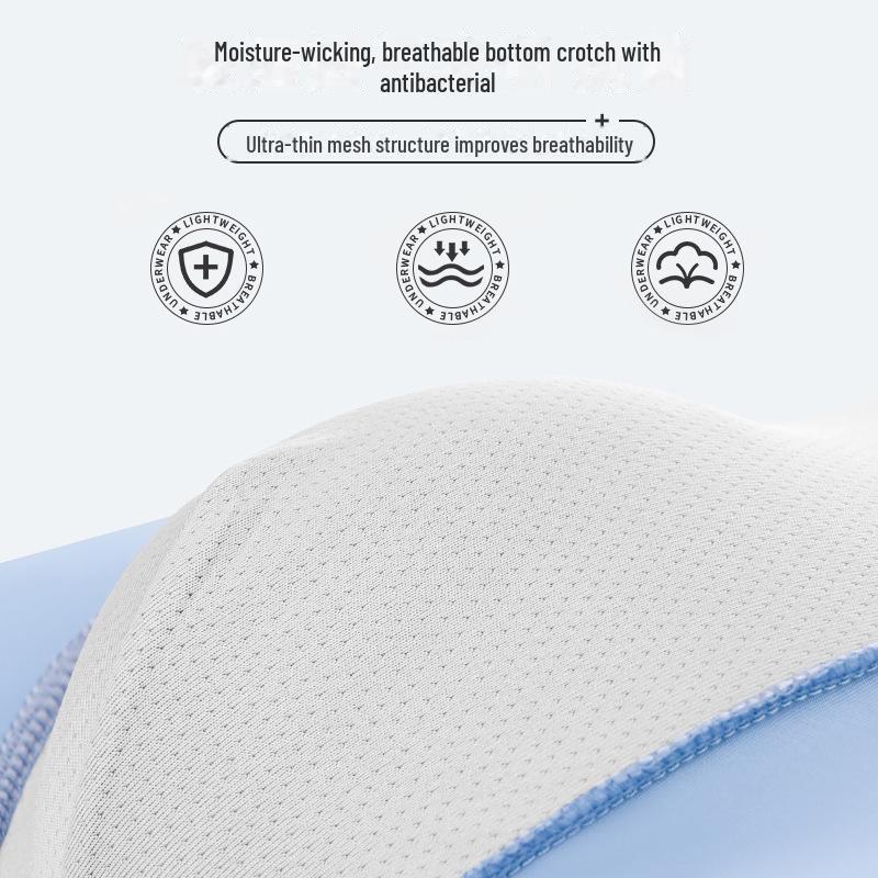 Jieyang Men's Ice Silk Breathable Boxer Shorts - Mid-Waist, Solid Color, Cotton Crotch