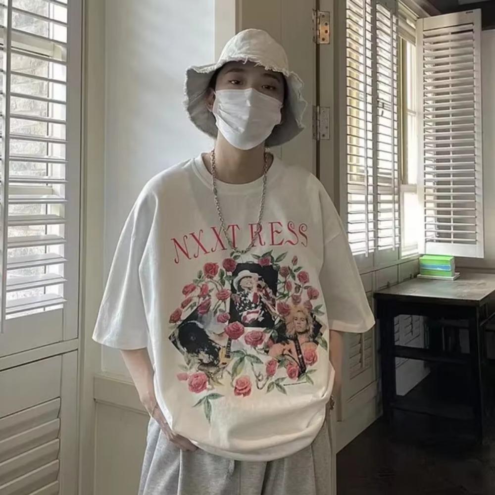 Summer New Casual Loose T-shirt Short Sleeved Men's Loose Fashion Printing Large 8XL Hip Hop Couple Wear Half Sleeve Cotton Top