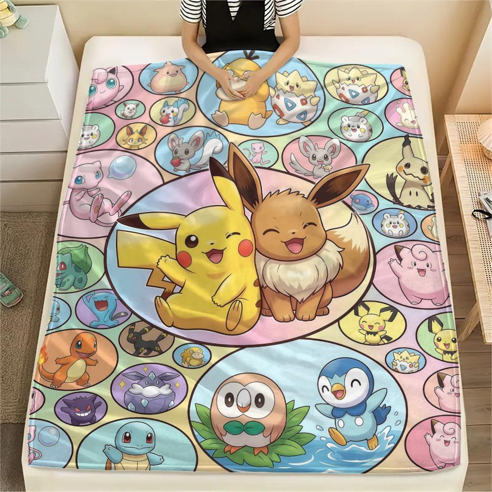 Pokémon Poster Flannel Blanket Print, Warm Soft for Sofa Bed Chair, Perfect for Travel Picnic Bedroom -HE56