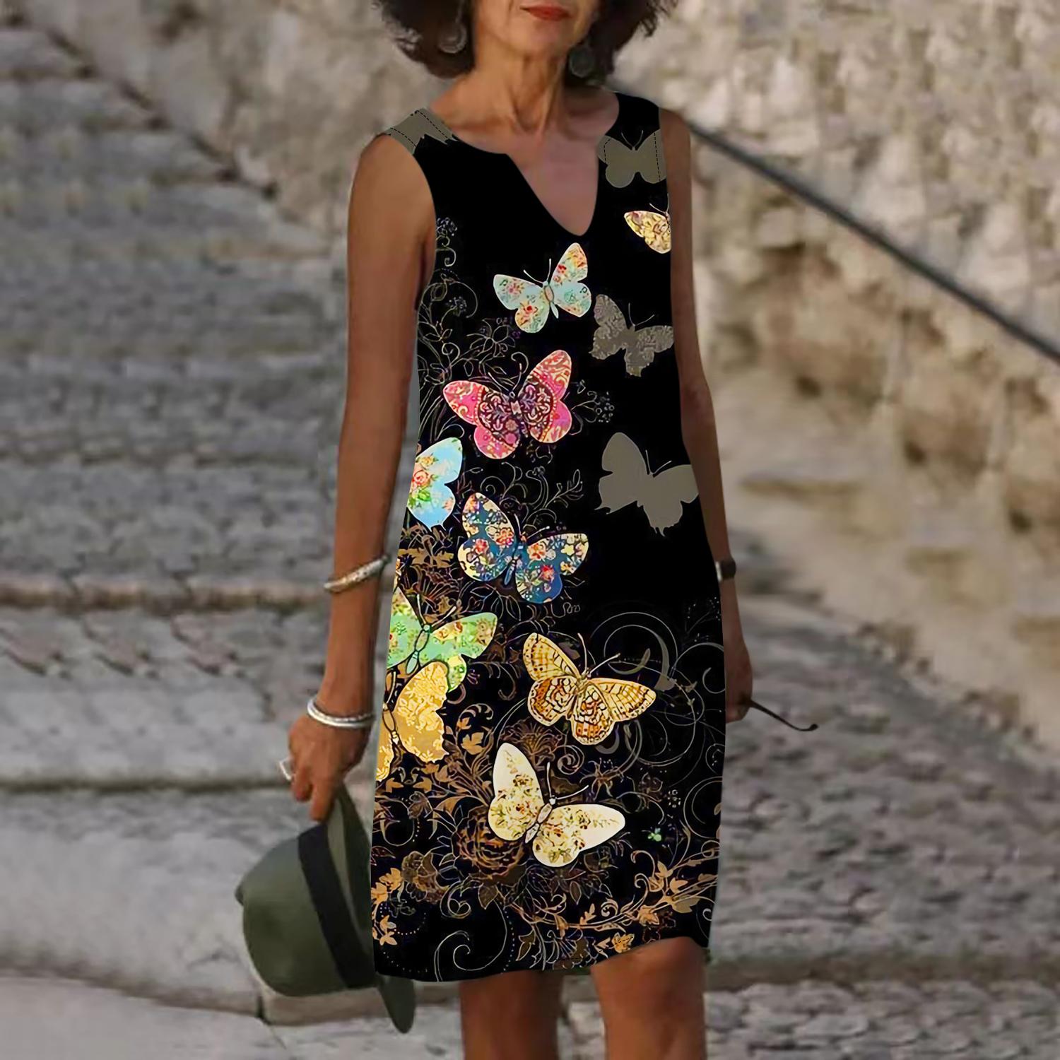 

Женское летнее оранжевое платье с v-образным вырезом и принтом бабочки, повседневное модное платье без рукавов, повседневное свободное сексуальное платье размера плюс XS-8XL 8XL оранжевый