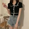 Summer New Loose Ice Silk Short-sleeved T-shirt Women Design Sense High Waist Short Shirt Polo Shirt Blouse Women