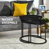 Nesting Coffee Tables/Side Tables, Set of 2, Steel, Marble-Effect MDF Tops, Round and Oval, Black