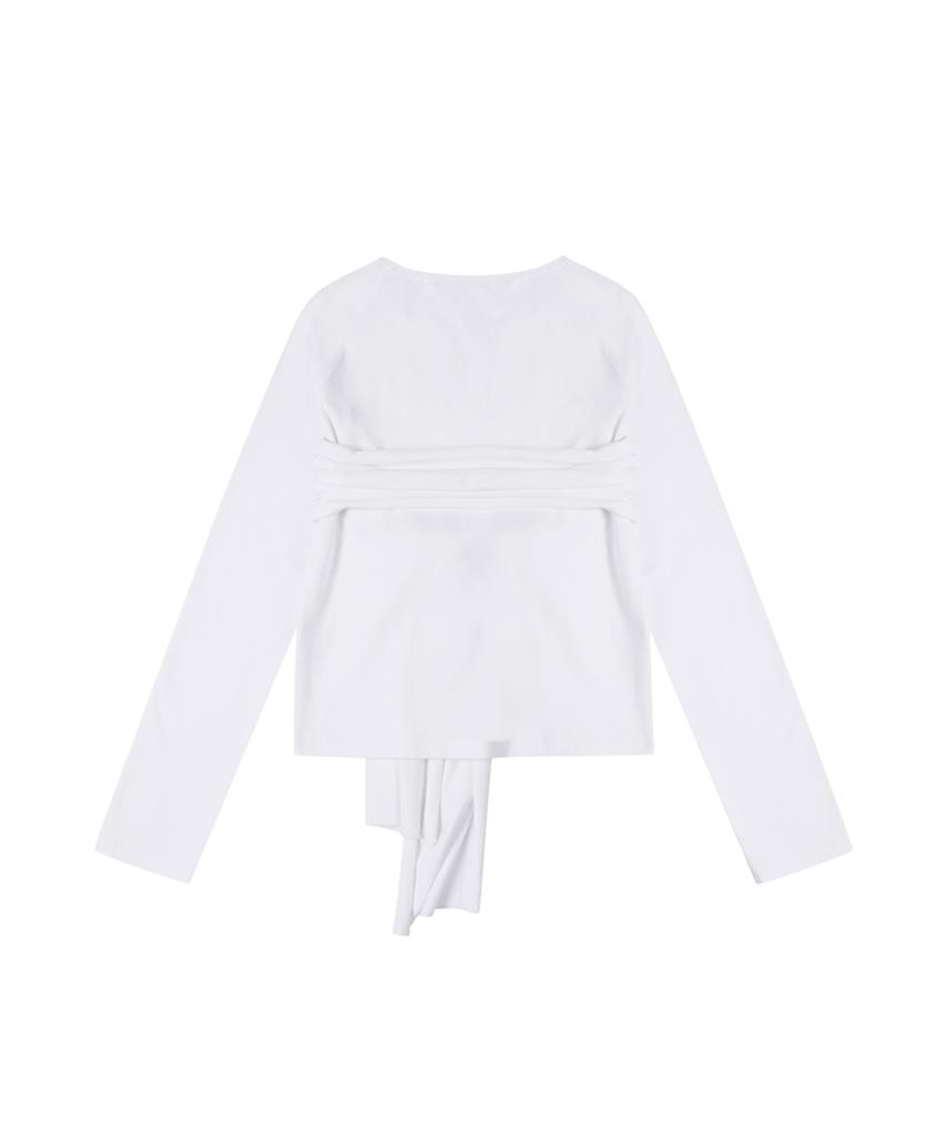 THREE TO EIGHTY Ribbon Drape Long Sleeve Tee White
