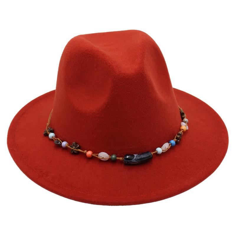 Wholesale New Bead Top Hat Literary Jazz Hat Men'S And Women'S Felt Hat Sunshade Woolen Hat British Tibetan Hat