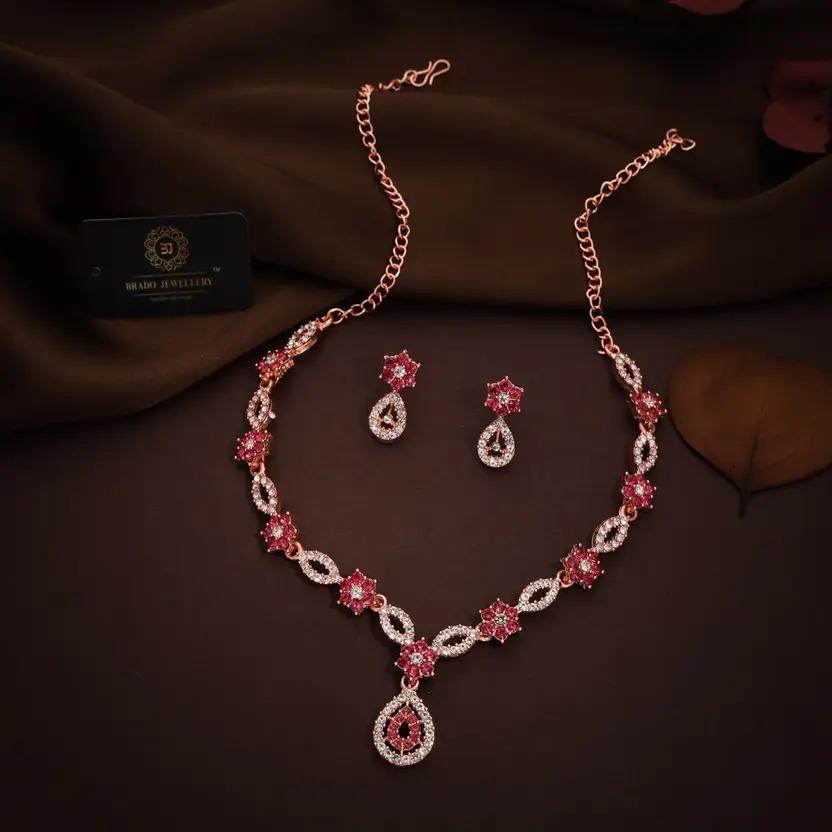 Brass Gold-plated Rose Gold, Pink, White Jeweller Set For Women's and Girls