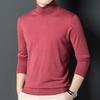 Men's Machine Washable Merino Wool High Neck Sweater, Solid Color, Double Folded Collar, Knitwear for Middle-Aged Dads, Base Layer
