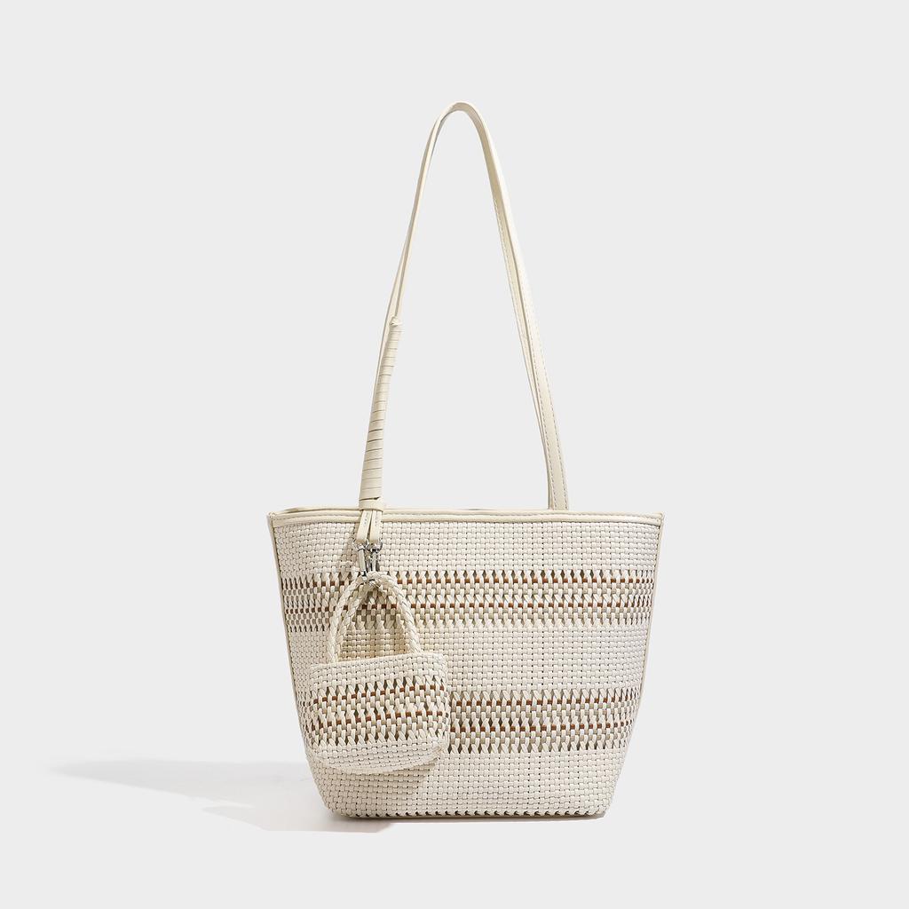 Lazy wind woven armpit bag women's seaside vacation beach bag large capacity shoulder straw woven tote bag