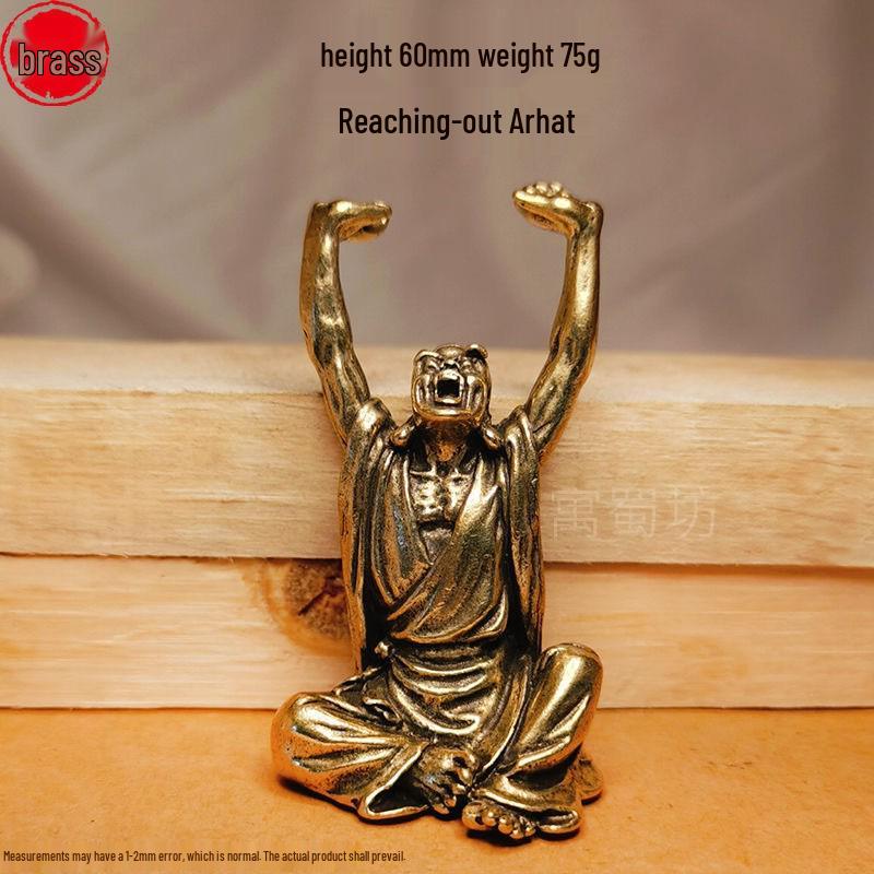 Solid Brass Eighteen Arhats Dragon and Tiger Taming Desktop Ornaments