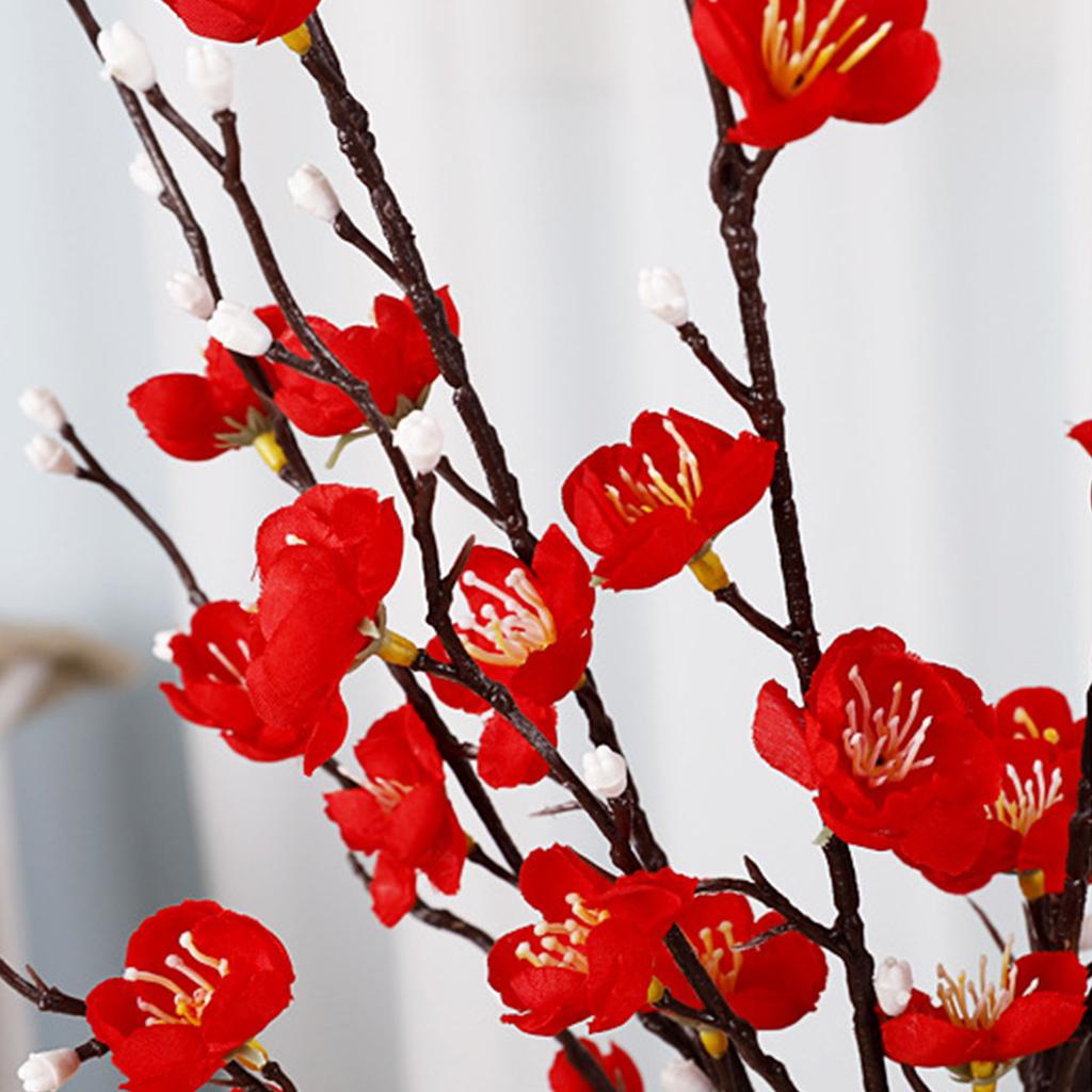 Künstliches Pflaumenarrangement Blume Realistisch Seide Künstlich Frühlingsblütenzweig für Hochzeit Zuhause Rot