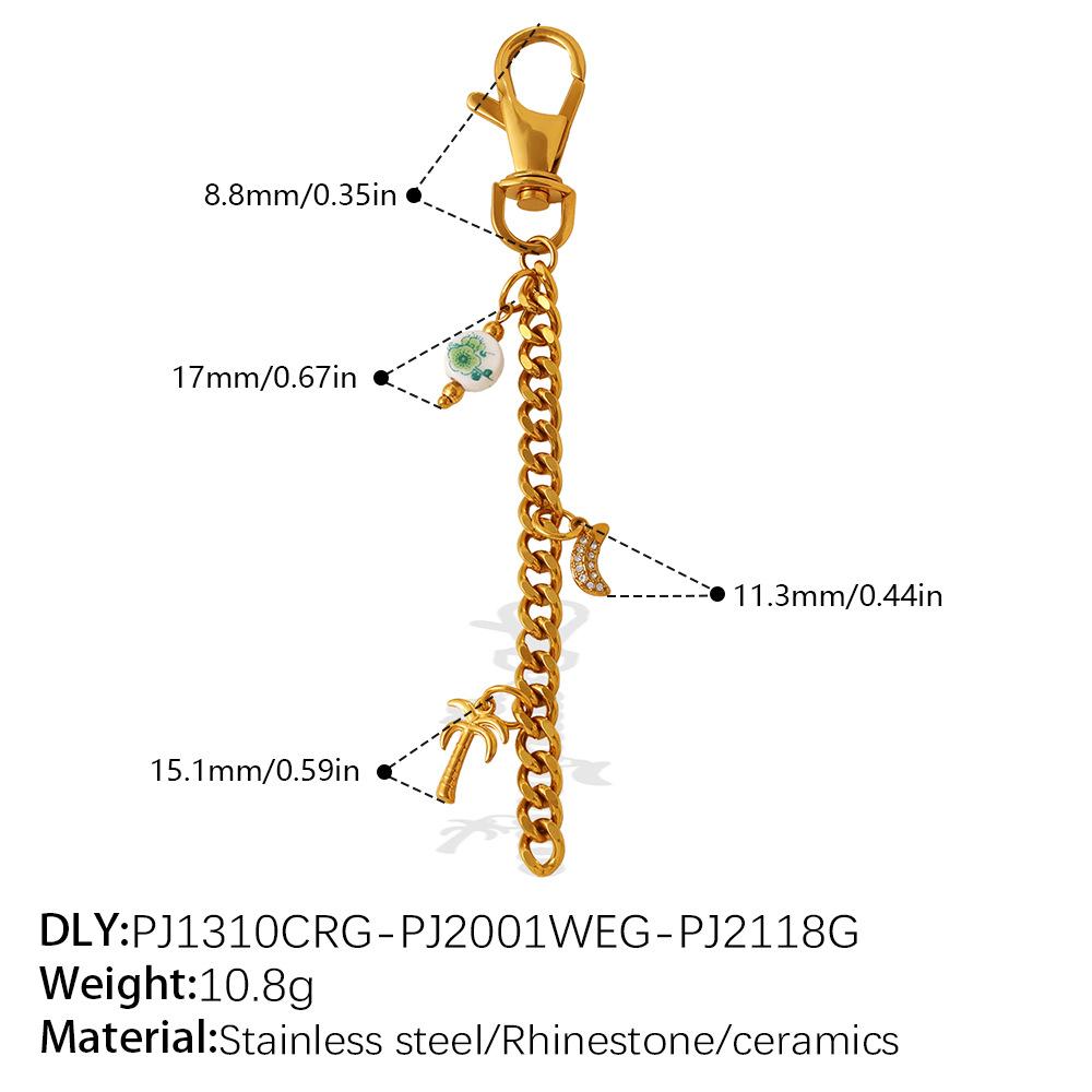 Ins Y2K Flower Natural Stone DIY Pendant Keychain, 18K Gold Plated Multi-element Pendant Chain