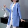 Women's Solid Color Knit Cardigan - V-Neck Mid-Length, Loose Fit Sweater for Spring & Autumn