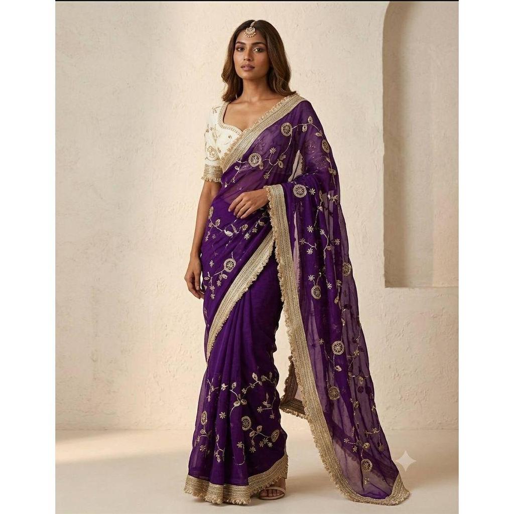 Premium Soft Fendy Satin Silk Saree with Embroidery & Cutwork Border
