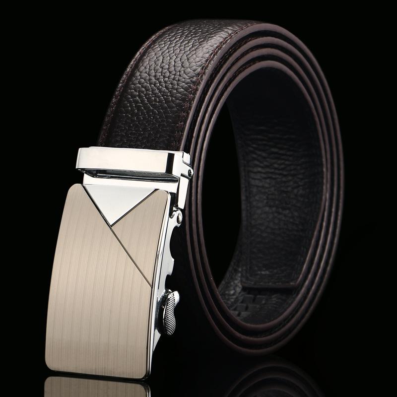 Brown Open Edge Cowhide Belt  Men's Real Cowhide Business Casual Automatic Buckle Belt