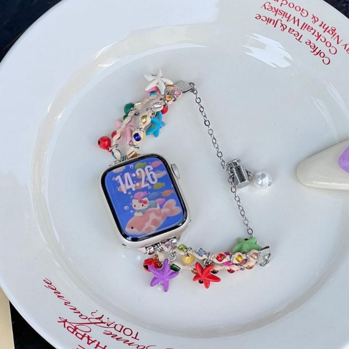 

Summer Beach Girl Bracelet Band for Apple Watch 10 9 8 7 6 5 4 Y2K Star Bell Strap for Iwatch Band 38 40 41 42mm 44 45 46mm 49mm for 38 40 41mm