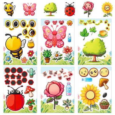 6 Packs Of Insects, Animals, Cartoons, Face-Changing Stickers, Children'S Handmade Enlightenment, Parent-Child Classroom Training, Puzzle Stickers