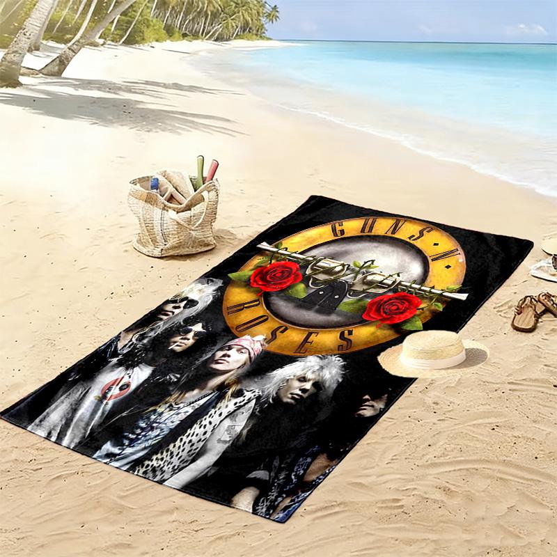Guns&Roses Print Beach Towel, Large Soft Quick Dry Towel for Beach Camping Swimming