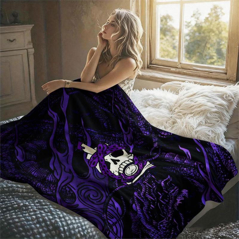 Skull Chains Purple Dragon Flannel Blanket Perfect for Sofa Office Bed Travel Sleep Read Relax Camping Four Season Use