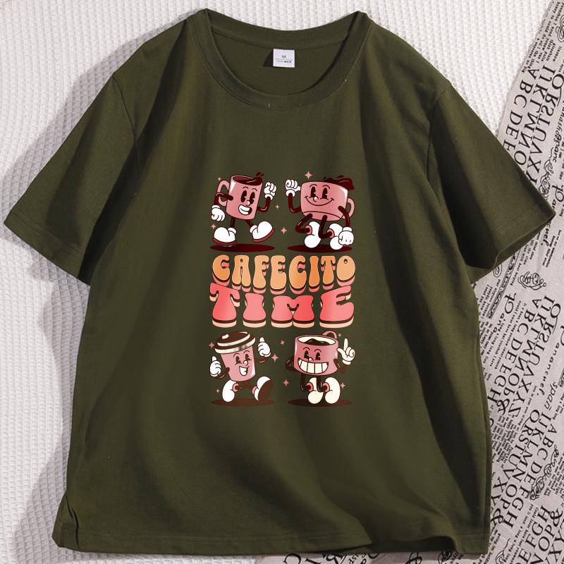 Cafecito Time TShirt Men Women Funny Retro Coffee Time T Shirt Cute Latina Cafe Tshirt Casual Cotton Short Sleeve Clothes