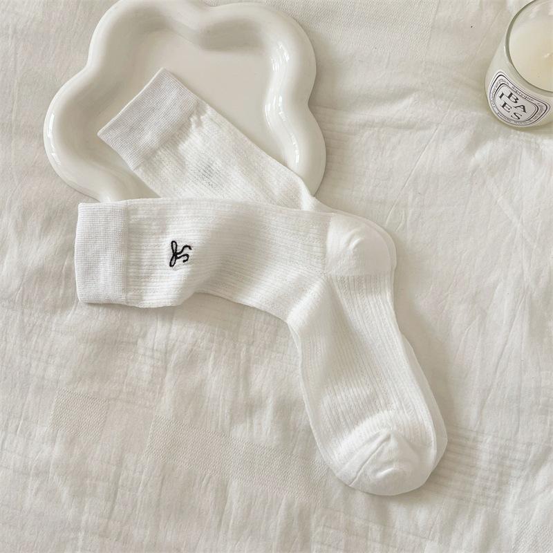 

Summer Ultra-Thin Breathable Sweet Sister Bow Medium Tube Socks Solid Color Vertical Strip Catwalk Stacking Socks Pure Cotton Socks one size fits all чистий білий колір