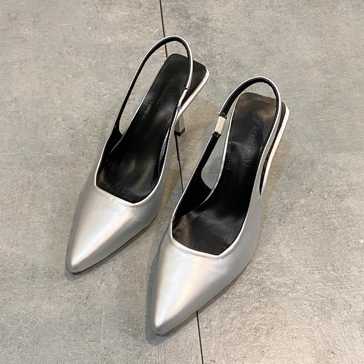 

Fashion 2024 Summer Womens Pointed Toe High Heels Sandals Sexy Woman Shoes Fashion Leopard Print Party Wedding Slingback Woman Pumps 42 серебряный