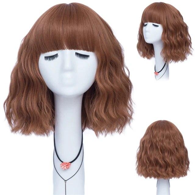 Kurze lockige blaue Bobo-Synthetik-Cosplay-Perücken für Frauen, Orange, Rot, Grün, natürliches hitzebeständiges Haar mit Pony für Mädchen