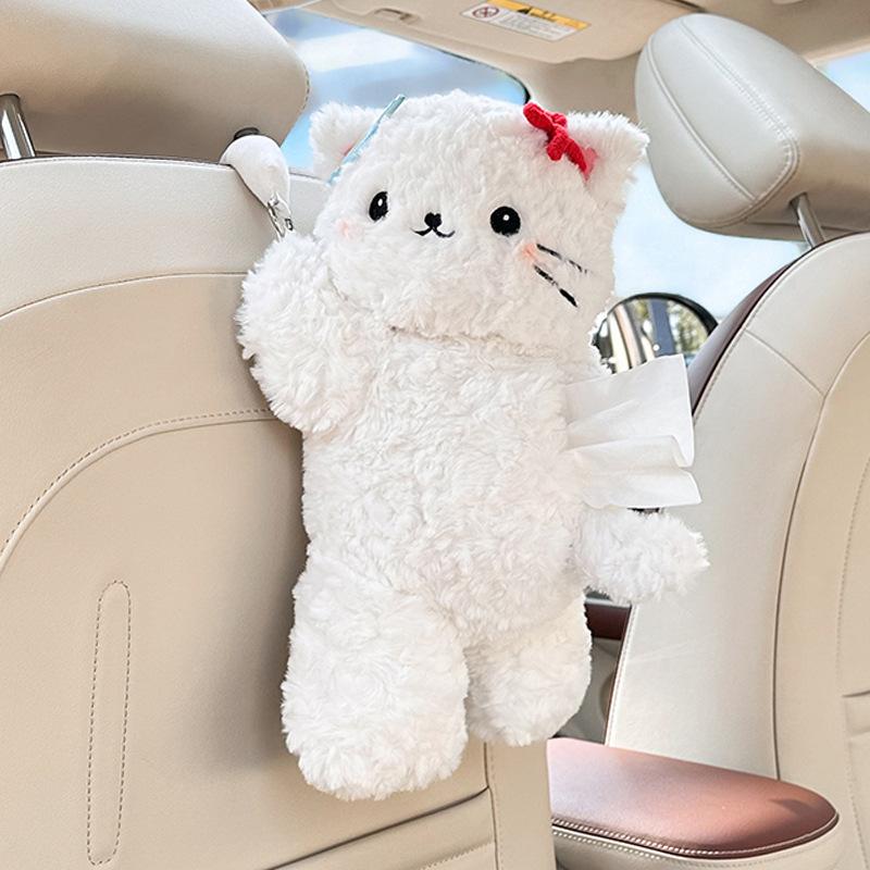 Universal Plush Cute Creative Hanging Car Tissue Case Vehicle Tissue Hanger Doll Paper Box Car Interior Hanging Tissue Boxes