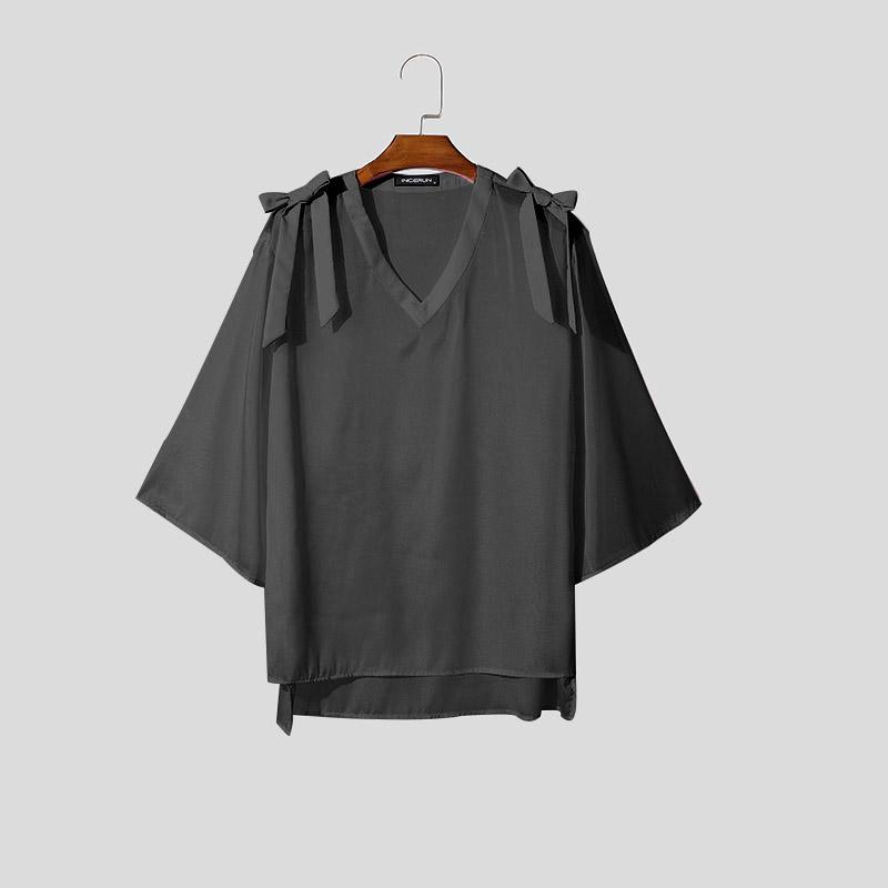 

INCERUN Мужские рубашки с расклешенным рукавом 3/4 из сетчатой ткани, свободные, для вечеринок и клуба, топы 5XL чёрный