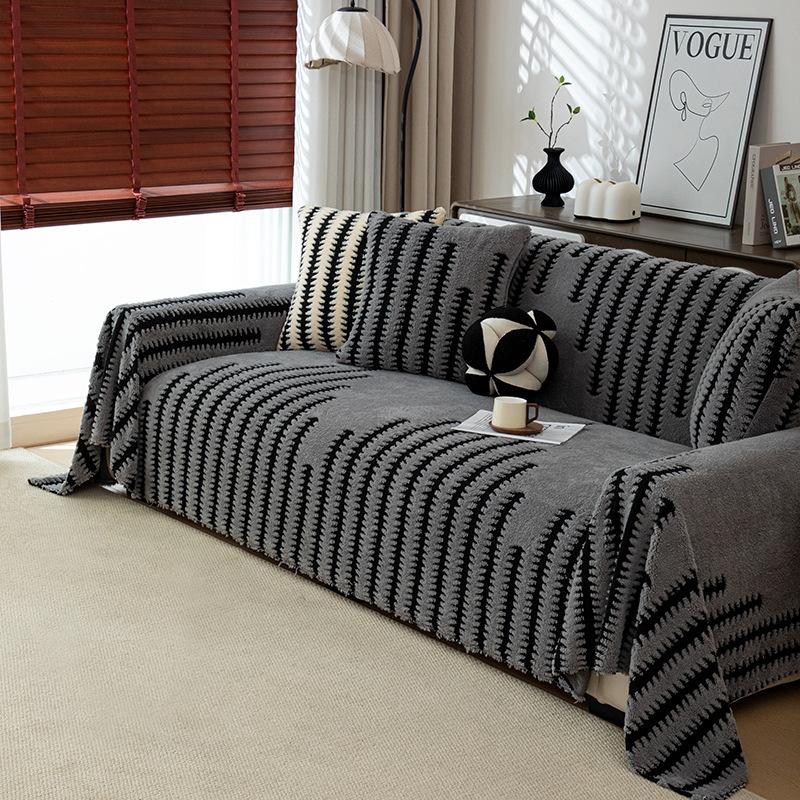 New light luxury high-end plush sofa towel cover cloth sofa cushion non-slip and anti-cat scratch universal full cover cover wholesale 130*200cm серый
