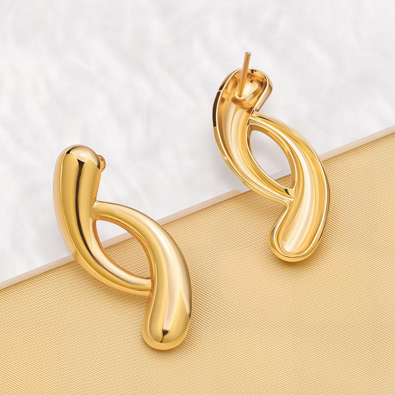 Hot Selling 18K Gold Plated Stainless Steel Stud Earrings New Curved Design Trendy Geometric Pattern Personalised Wedding
