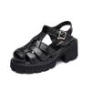 Leather Baotou Roman Sandals Women's High Heel 2025 New Platform Muffin Shoes Summer Hollow Heel Pig Cage Shoes