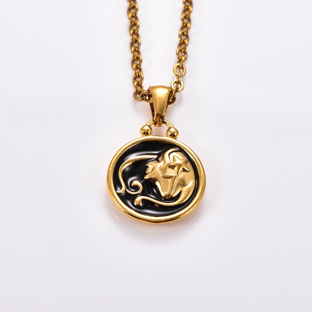 Stainless Steel 12 Constellation Pendant Necklace for Women Gold Zodiac Sign Charm Astrology Metal Jewelry Birthday Gift