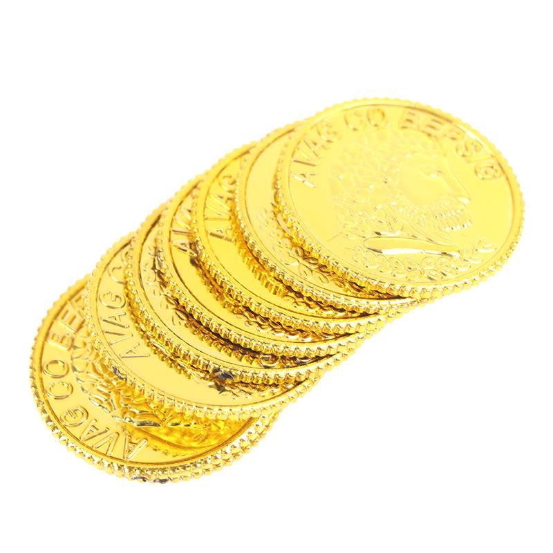 100Pcs/Bag Gold Fake Coins Shining Pirates Plastic Coin Party Currency Toy Game