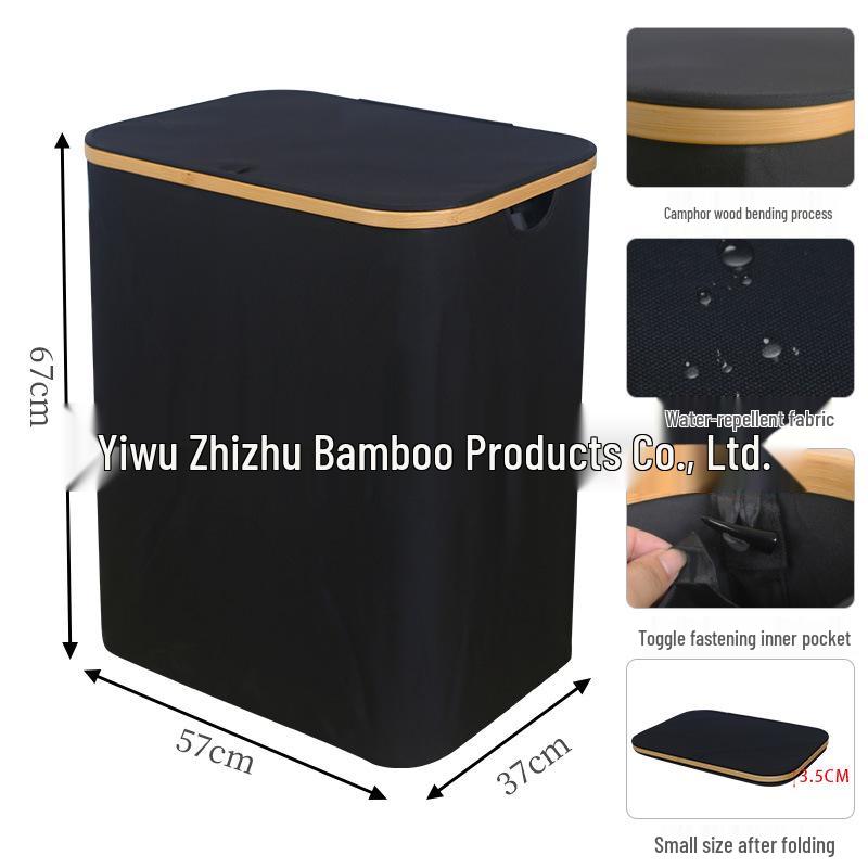 Large-Capacity Bamboo Laundry Hamper with Classification Labels and Lid