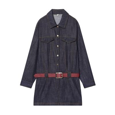 European American Women's Fashion: Casual Lapel Short Denim Dress with Belt