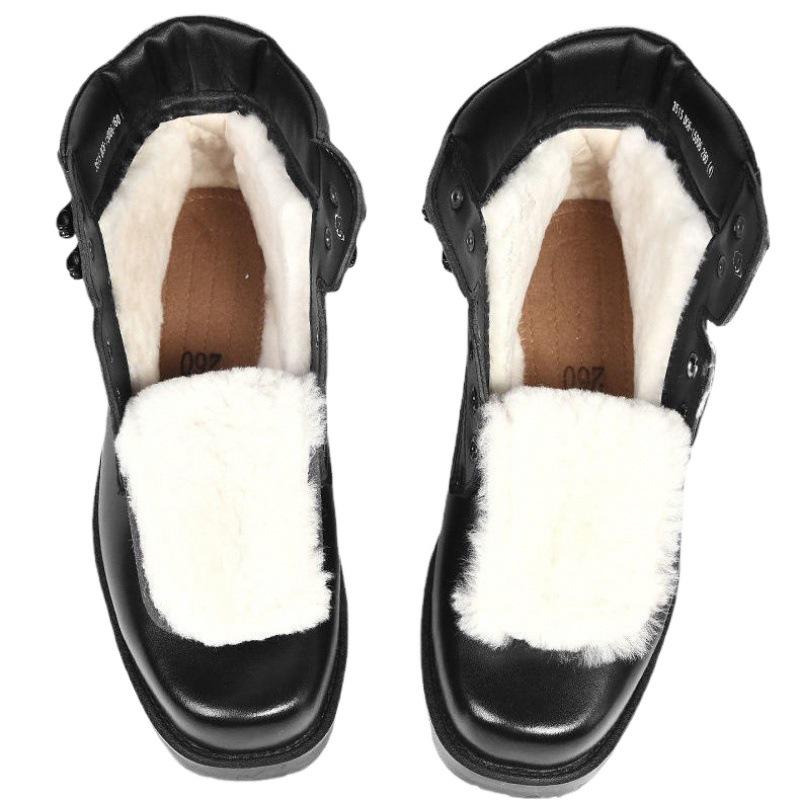 Men's Genuine Leather Snow Boots, Cowhide, Lace-Up Martin Style, Thick Wool for Winter Warmth